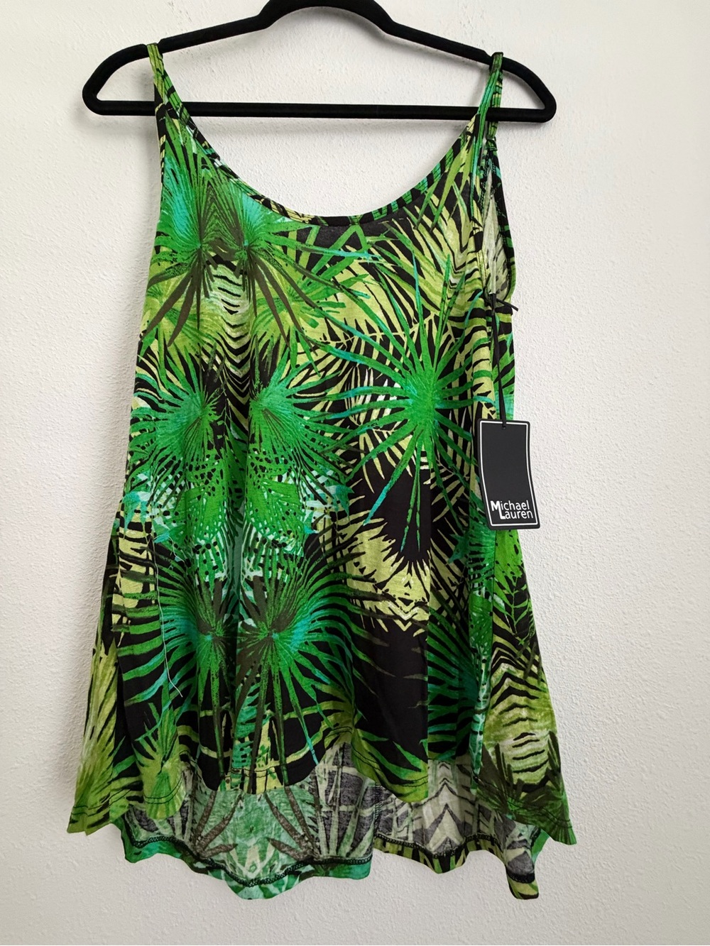 Michael Lauren Green Palm-Print Spaghetti Strap Top